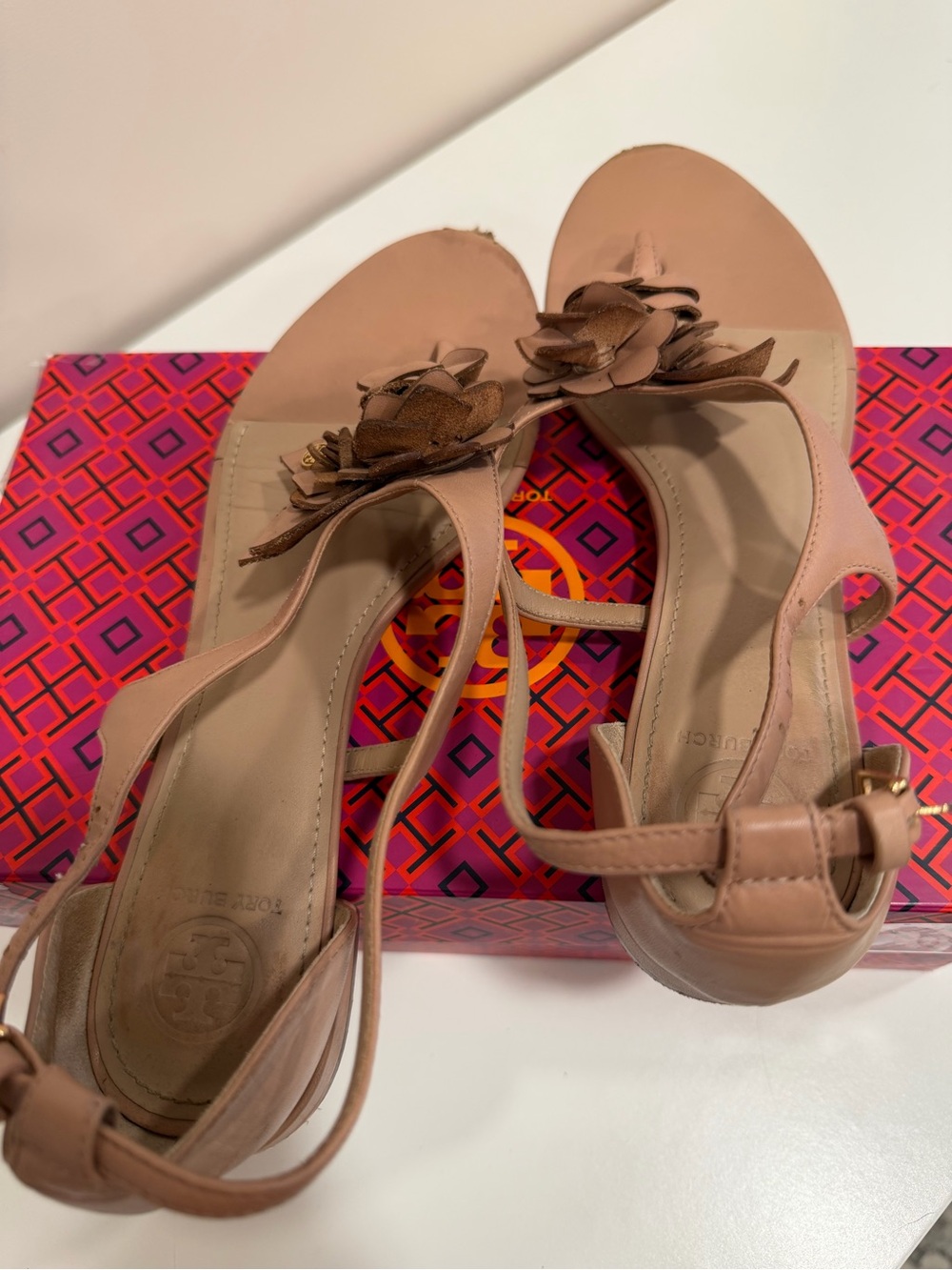 Tory Burch Blush Floral T-Strap Sandals